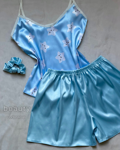 ست ساتن طرح ستاره آبی